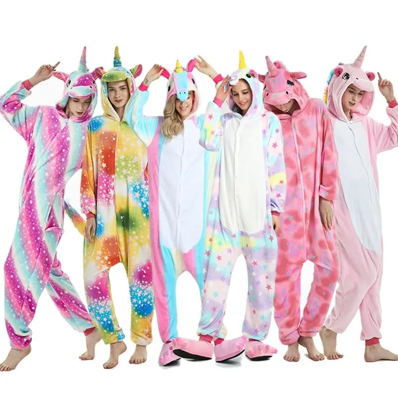 2019 Winter Animal Pajamas Stitch Sleepwear Unicorn Pajamas onesie Sets Kigurumi Women Men Unisex Adult Flannel Nightie overalls