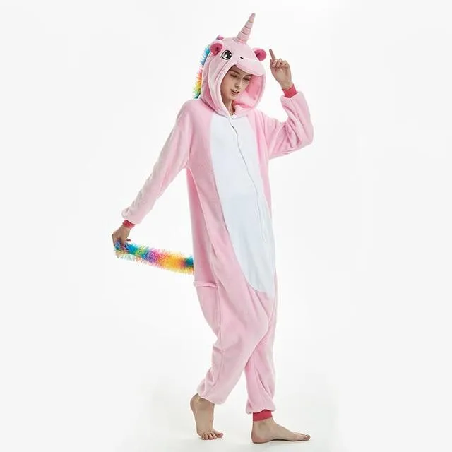 2019 Winter Animal Pajamas Stitch Sleepwear Unicorn Pajamas onesie Sets Kigurumi Women Men Unisex Adult Flannel Nightie overalls