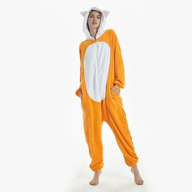 2019 Winter Animal Pajamas Stitch Sleepwear Unicorn Pajamas onesie Sets Kigurumi Women Men Unisex Adult Flannel Nightie overalls