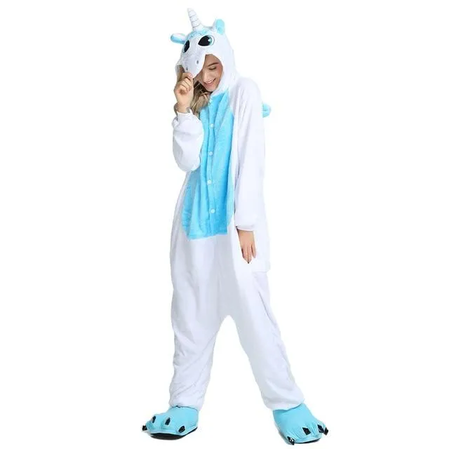 2019 Winter Animal Pajamas Stitch Sleepwear Unicorn Pajamas onesie Sets Kigurumi Women Men Unisex Adult Flannel Nightie overalls