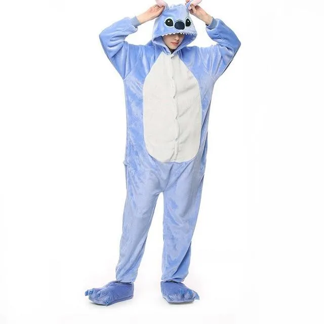 2019 Winter Animal Pajamas Stitch Sleepwear Unicorn Pajamas onesie Sets Kigurumi Women Men Unisex Adult Flannel Nightie overalls