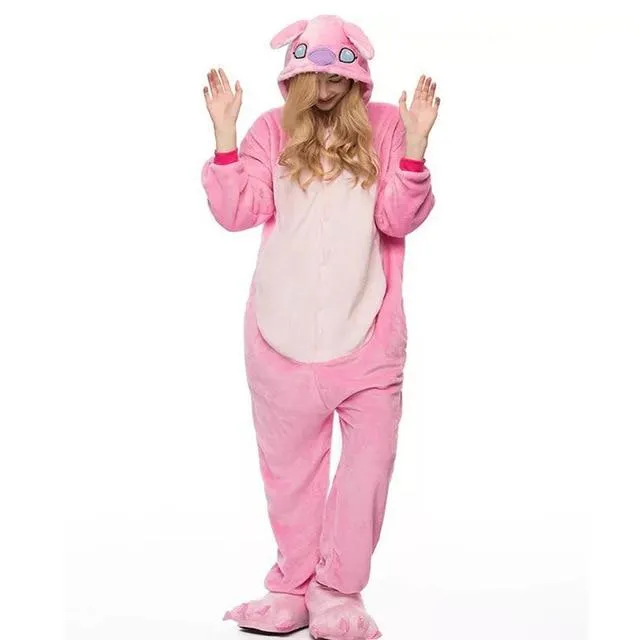 2019 Winter Animal Pajamas Stitch Sleepwear Unicorn Pajamas onesie Sets Kigurumi Women Men Unisex Adult Flannel Nightie overalls