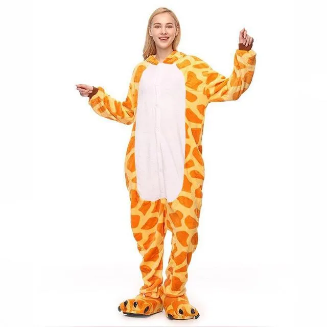 2019 Winter Animal Pajamas Stitch Sleepwear Unicorn Pajamas onesie Sets Kigurumi Women Men Unisex Adult Flannel Nightie overalls