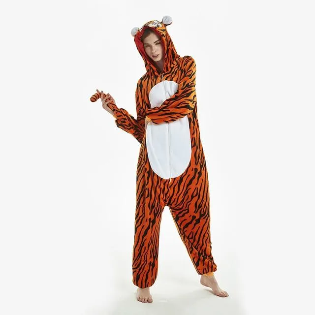 2019 Winter Animal Pajamas Stitch Sleepwear Unicorn Pajamas onesie Sets Kigurumi Women Men Unisex Adult Flannel Nightie overalls