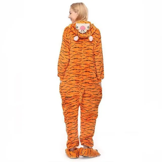 2019 Winter Animal Pajamas Stitch Sleepwear Unicorn Pajamas onesie Sets Kigurumi Women Men Unisex Adult Flannel Nightie overalls