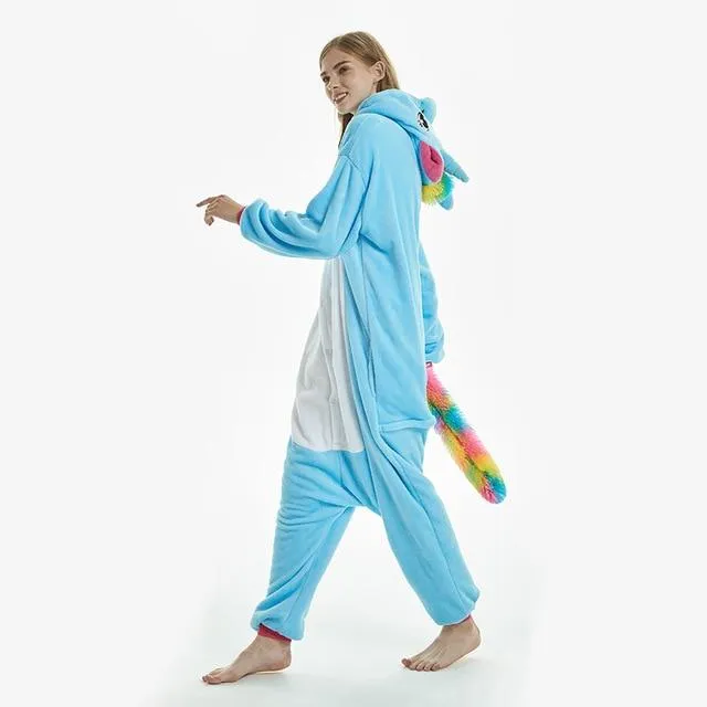 2019 Winter Animal Pajamas Stitch Sleepwear Unicorn Pajamas onesie Sets Kigurumi Women Men Unisex Adult Flannel Nightie overalls