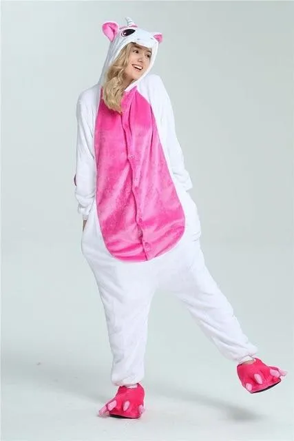 2019 Winter Animal Pajamas Stitch Sleepwear Unicorn Pajamas onesie Sets Kigurumi Women Men Unisex Adult Flannel Nightie overalls