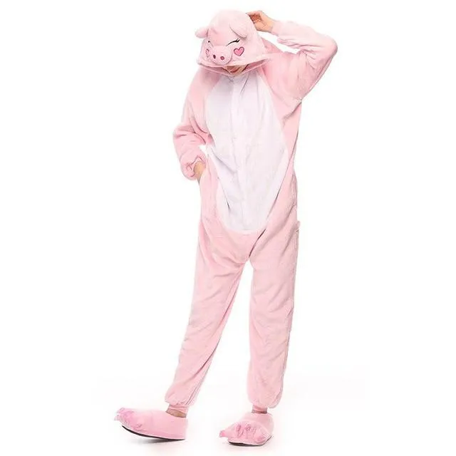 2019 Winter Animal Pajamas Stitch Sleepwear Unicorn Pajamas onesie Sets Kigurumi Women Men Unisex Adult Flannel Nightie overalls