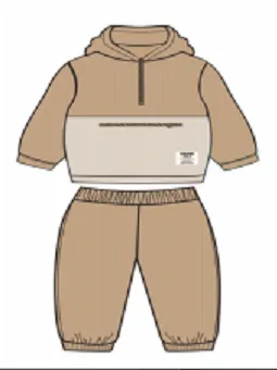 4-7Y boys khaki color block hooded long-sleeved trousers suit boys winter wear baby boy clothes Catpapa 112208752-1