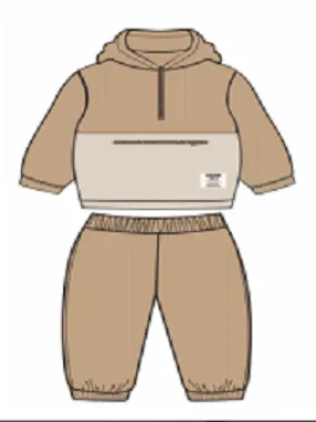 4-7Y boys khaki color block hooded long-sleeved trousers suit boys winter wear baby boy clothes Catpapa 112208752-1