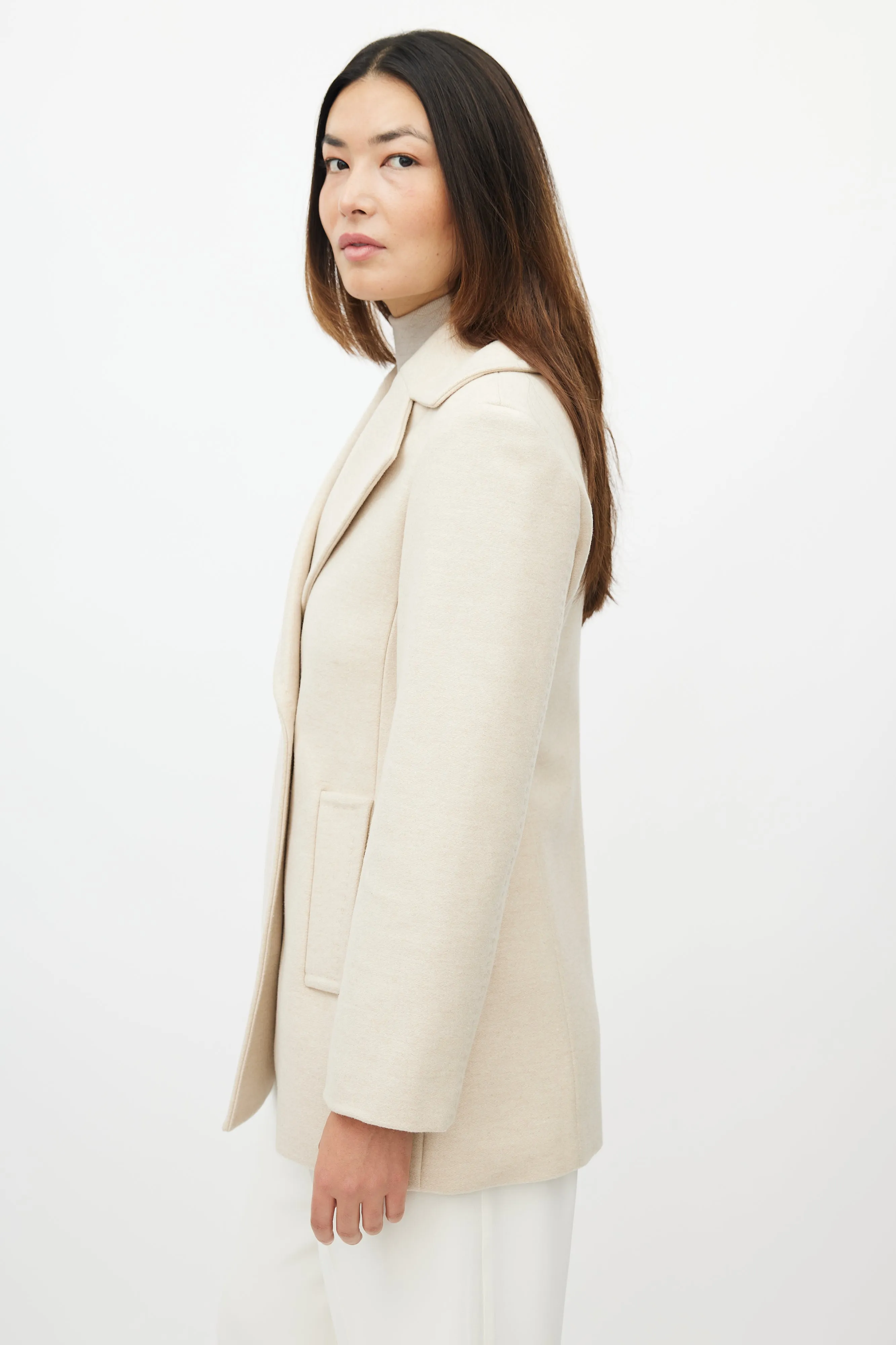 Beige Wool Double Breasted Jacket