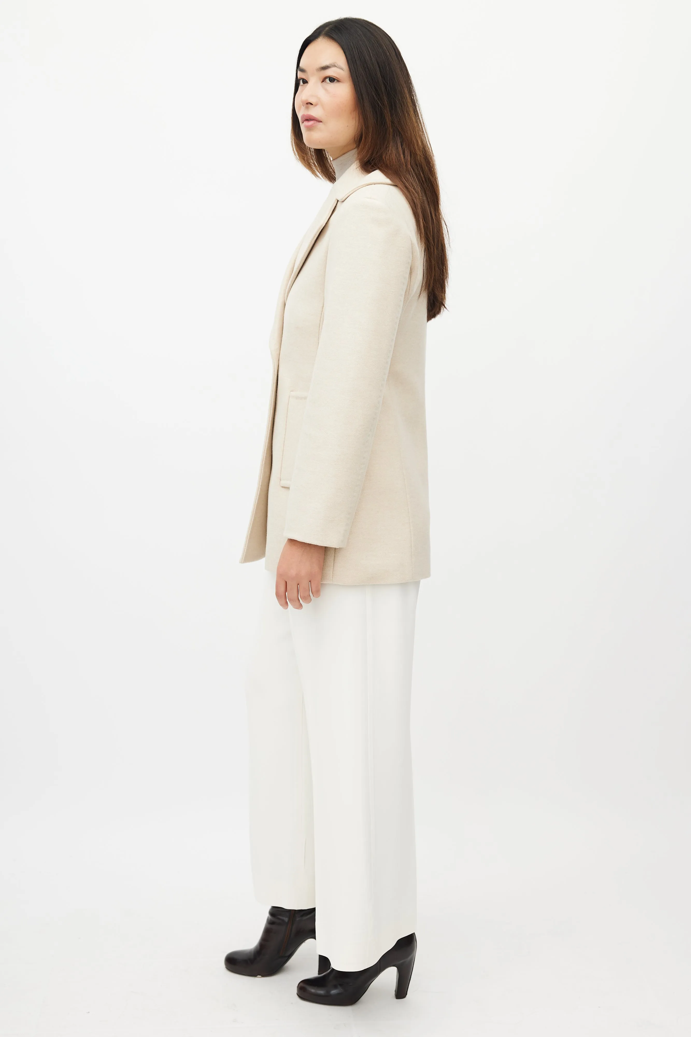 Beige Wool Double Breasted Jacket