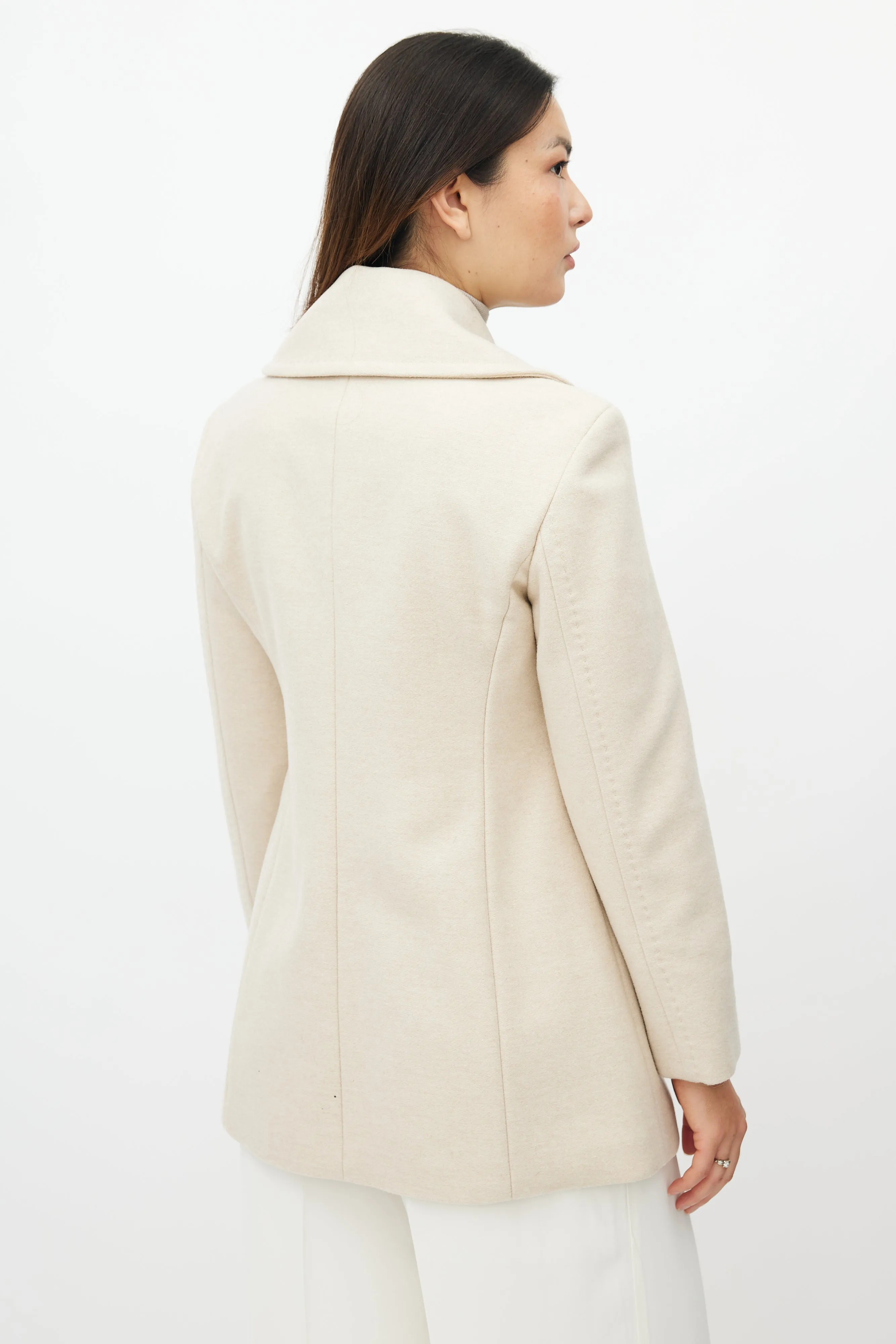 Beige Wool Double Breasted Jacket