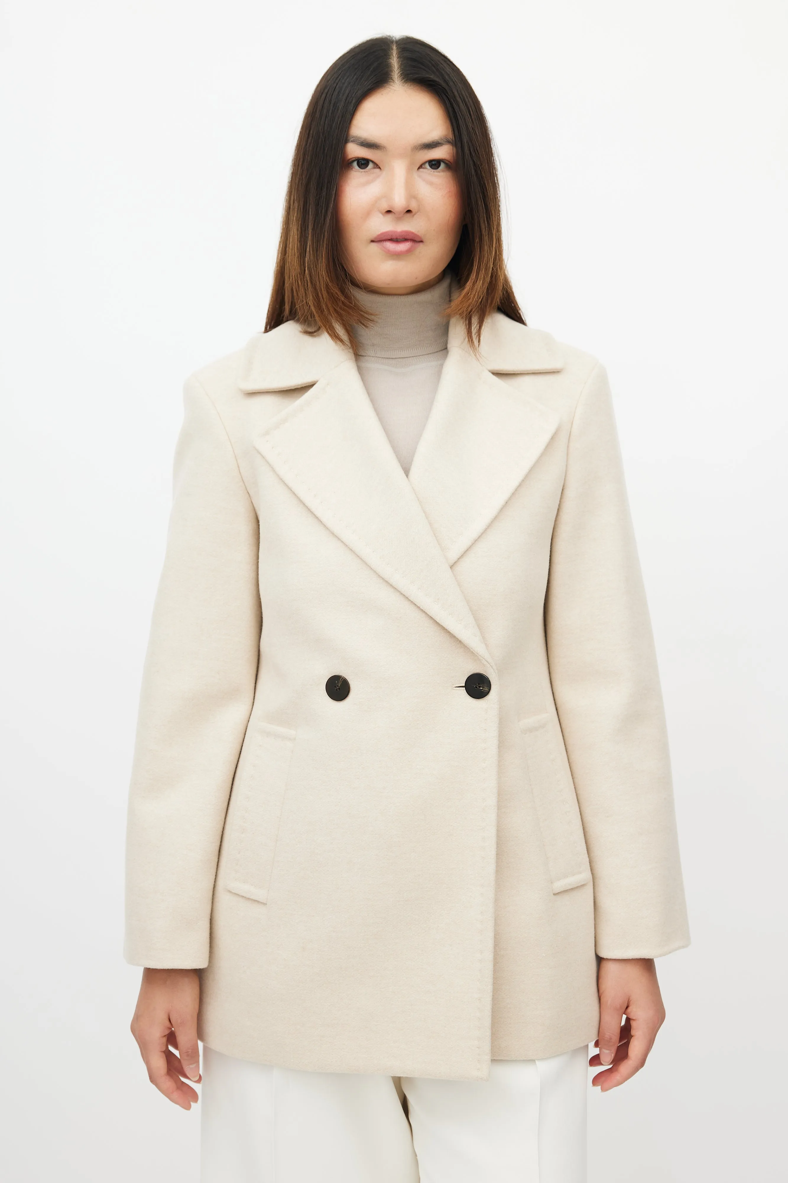 Beige Wool Double Breasted Jacket