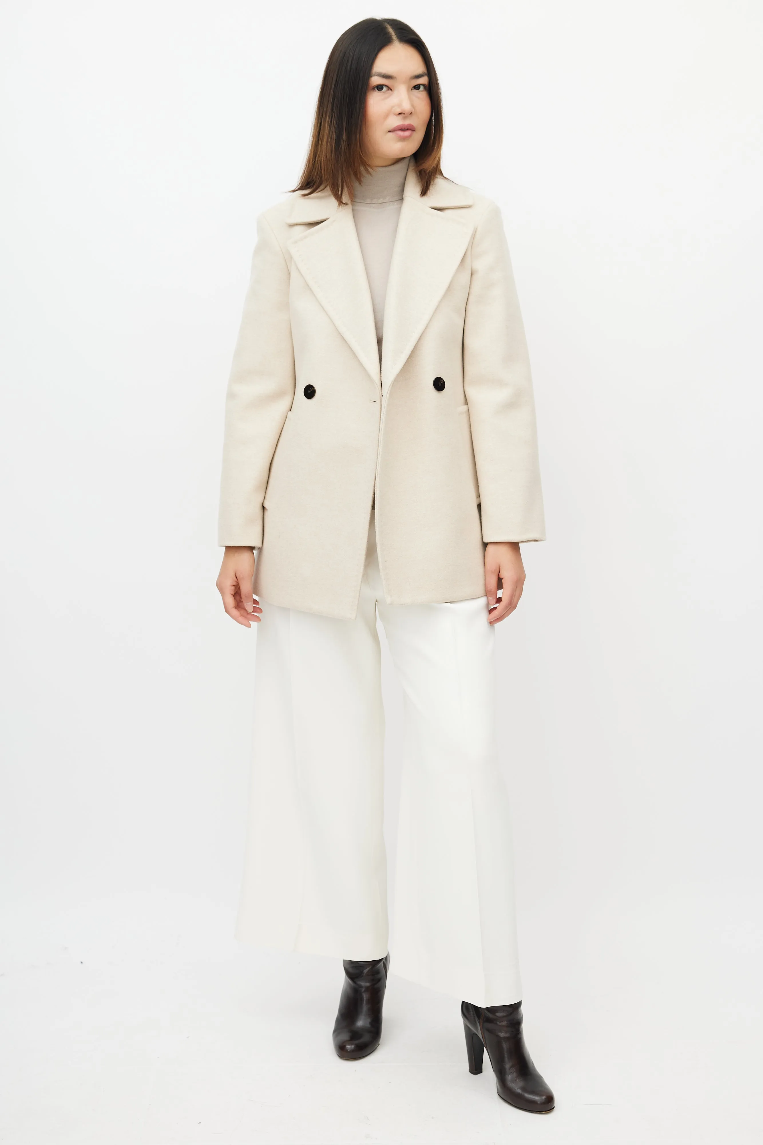 Beige Wool Double Breasted Jacket