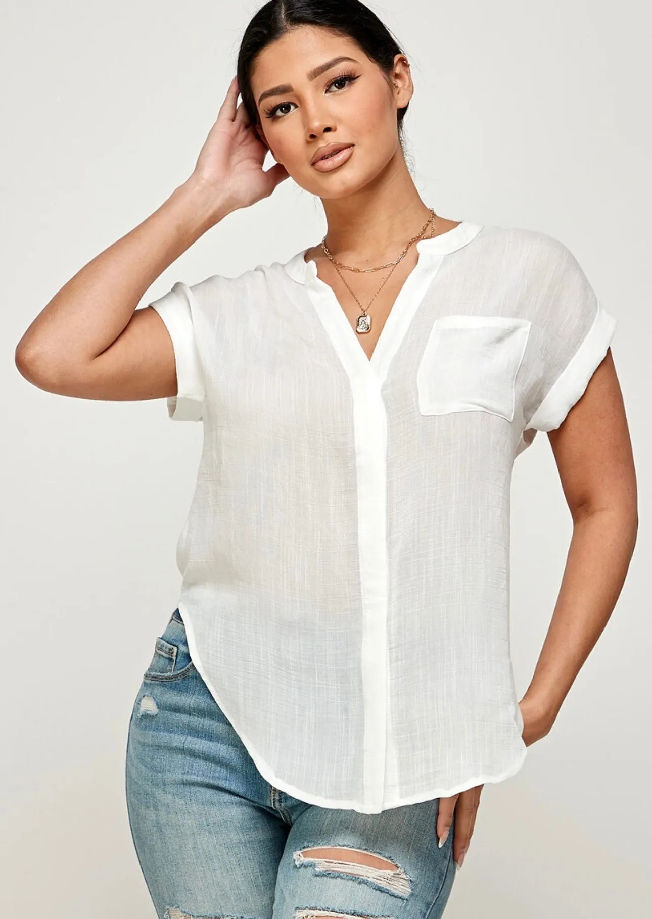 Blush Button Down Shirt (Plus Size)