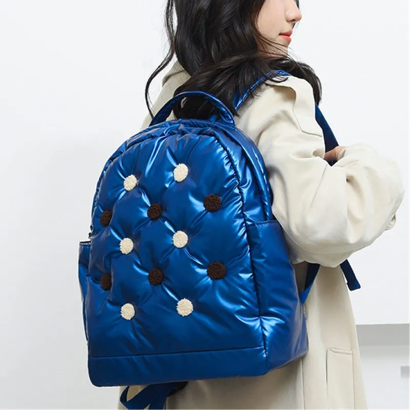 Down Backpack Men Women Colorful Dot Quilted For Outdoor Travel