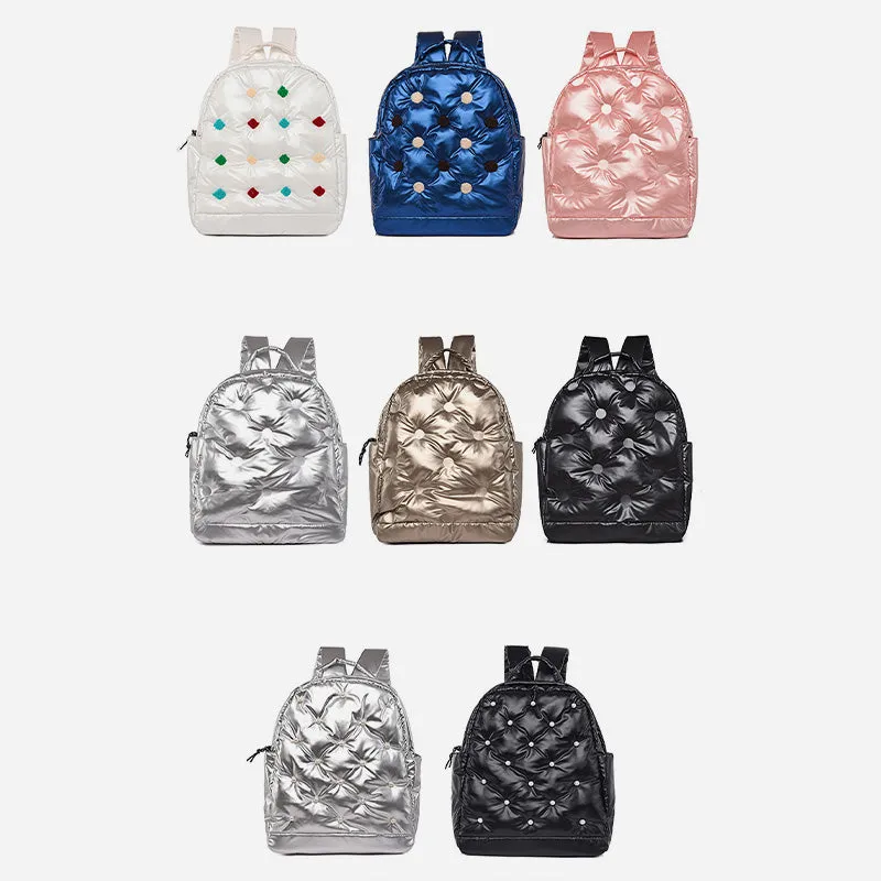 Down Backpack Men Women Colorful Dot Quilted For Outdoor Travel