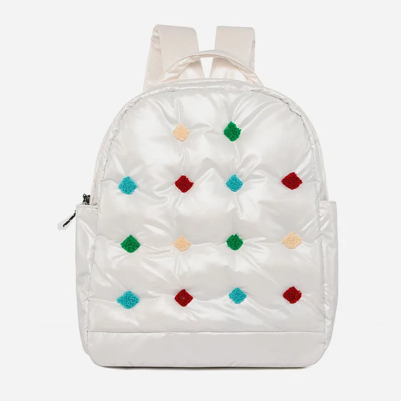 Down Backpack Men Women Colorful Dot Quilted For Outdoor Travel