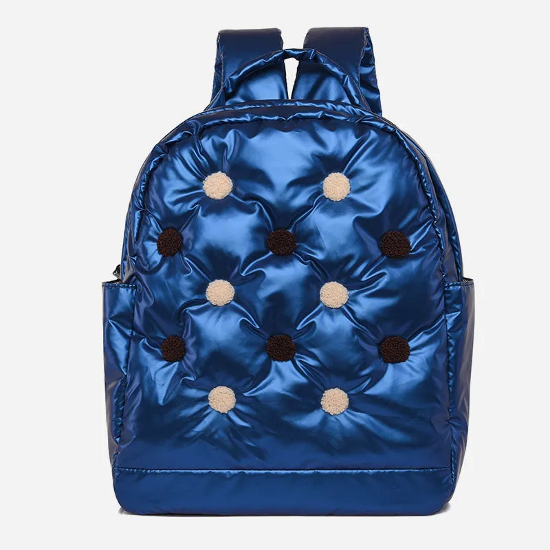 Down Backpack Men Women Colorful Dot Quilted For Outdoor Travel