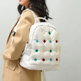 Down Backpack Men Women Colorful Dot Quilted For Outdoor Travel