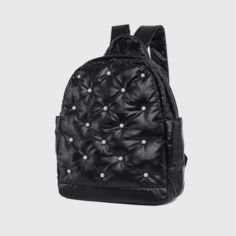 Down Backpack Men Women Colorful Dot Quilted For Outdoor Travel