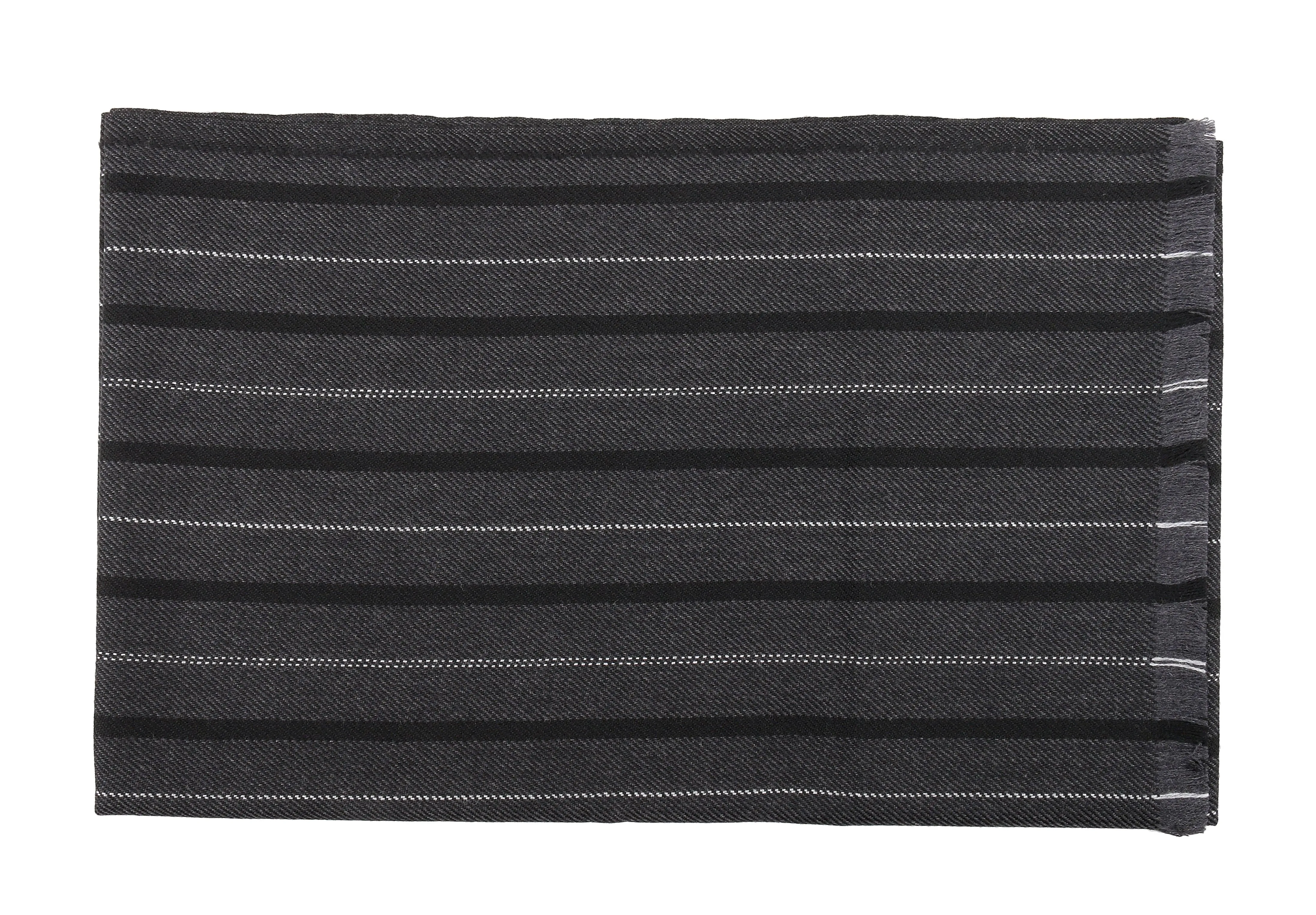 Ermenegildo Zegna Black Fine Stripe Pure Wool Fringe Scarf