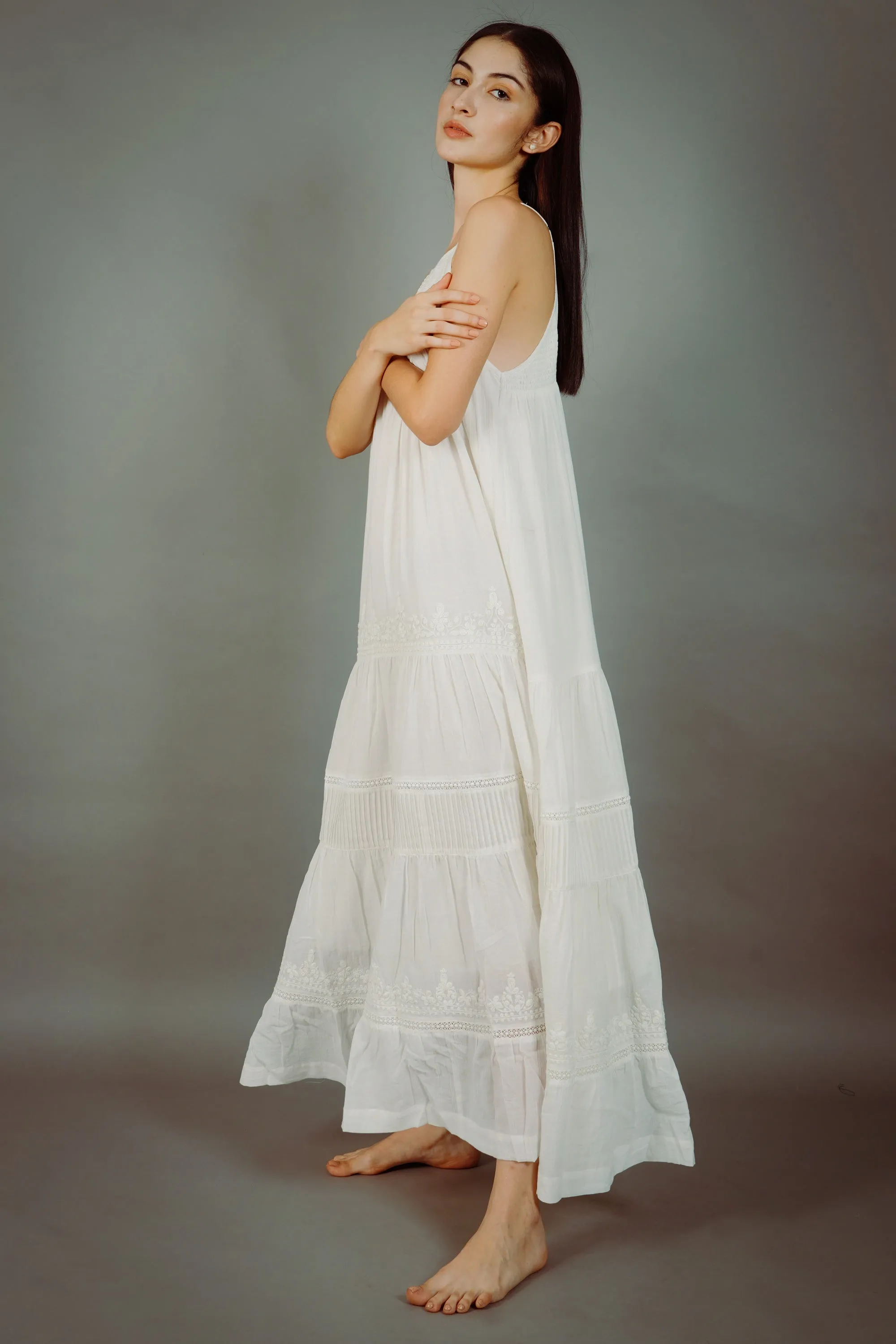Estrella Embroidered White Long Maxi Dress