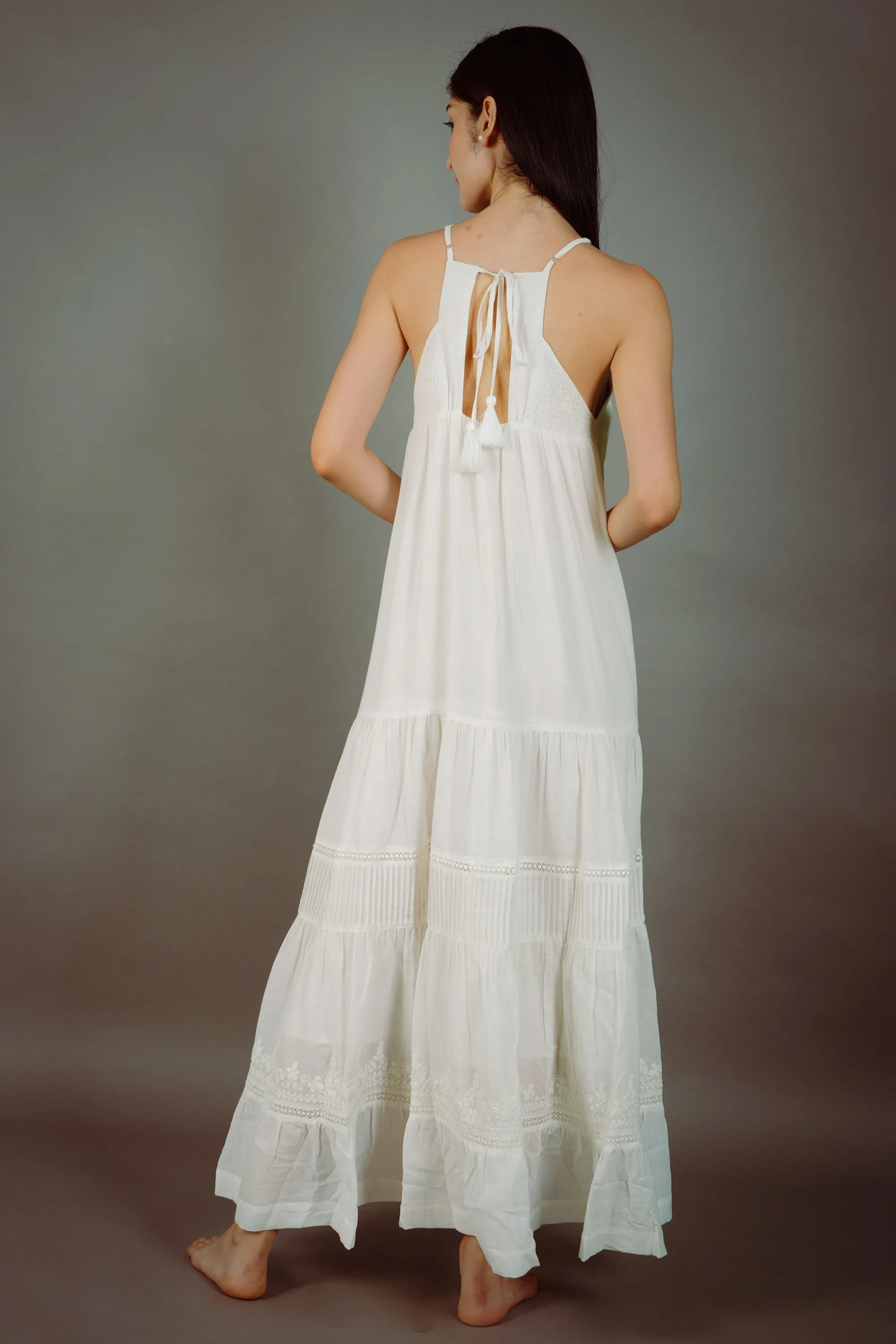 Estrella Embroidered White Long Maxi Dress