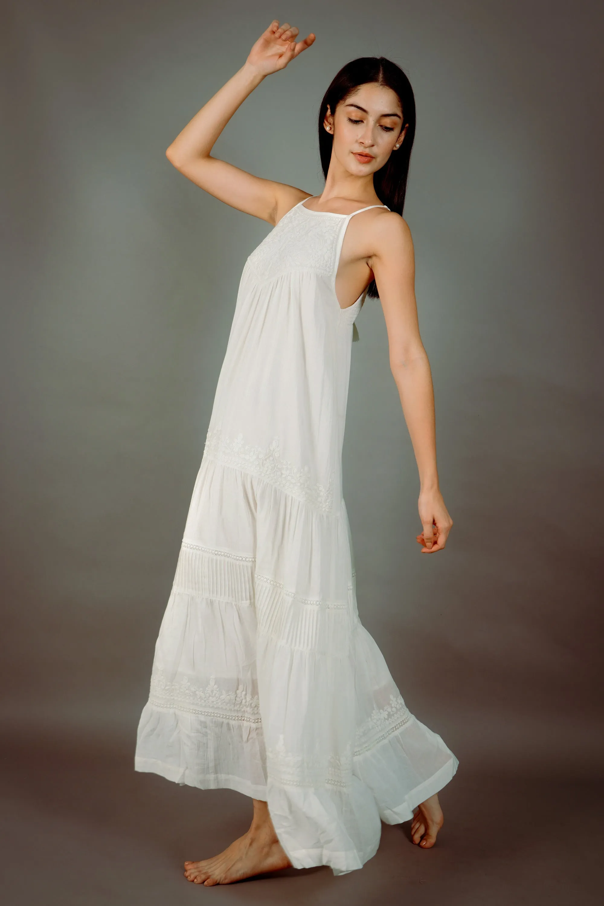 Estrella Embroidered White Long Maxi Dress