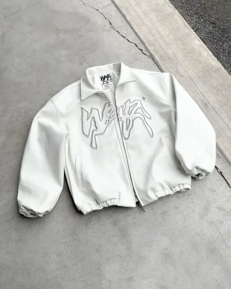 Jackets Men New Hip Hop Retro Letter Embroidery Harajuku Fashion Pu Leather Jacket Long Sleeve Zipper Jacket Coat Streetwear