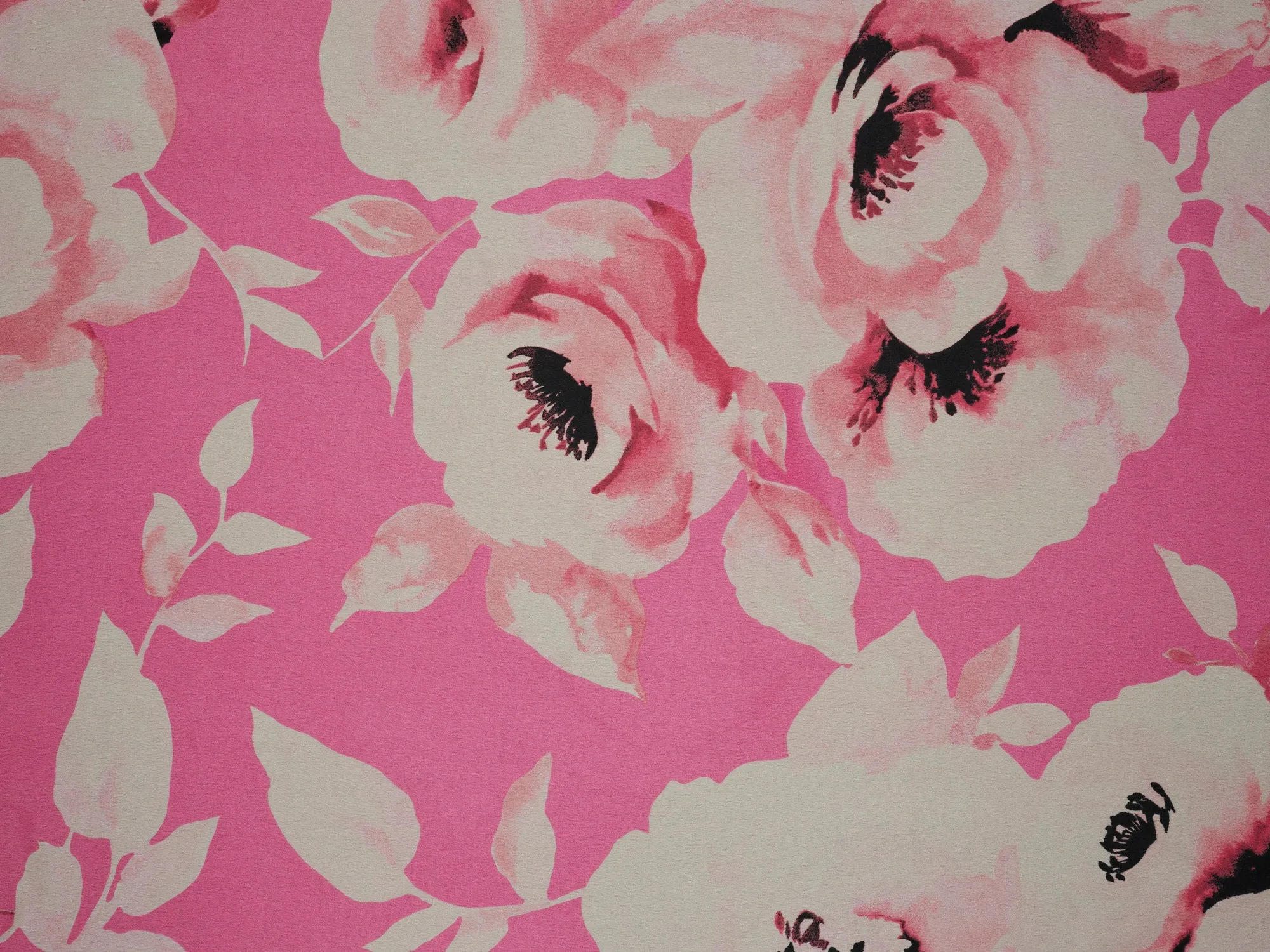 Lightweight  satin  fabric -  Pink and off white floral