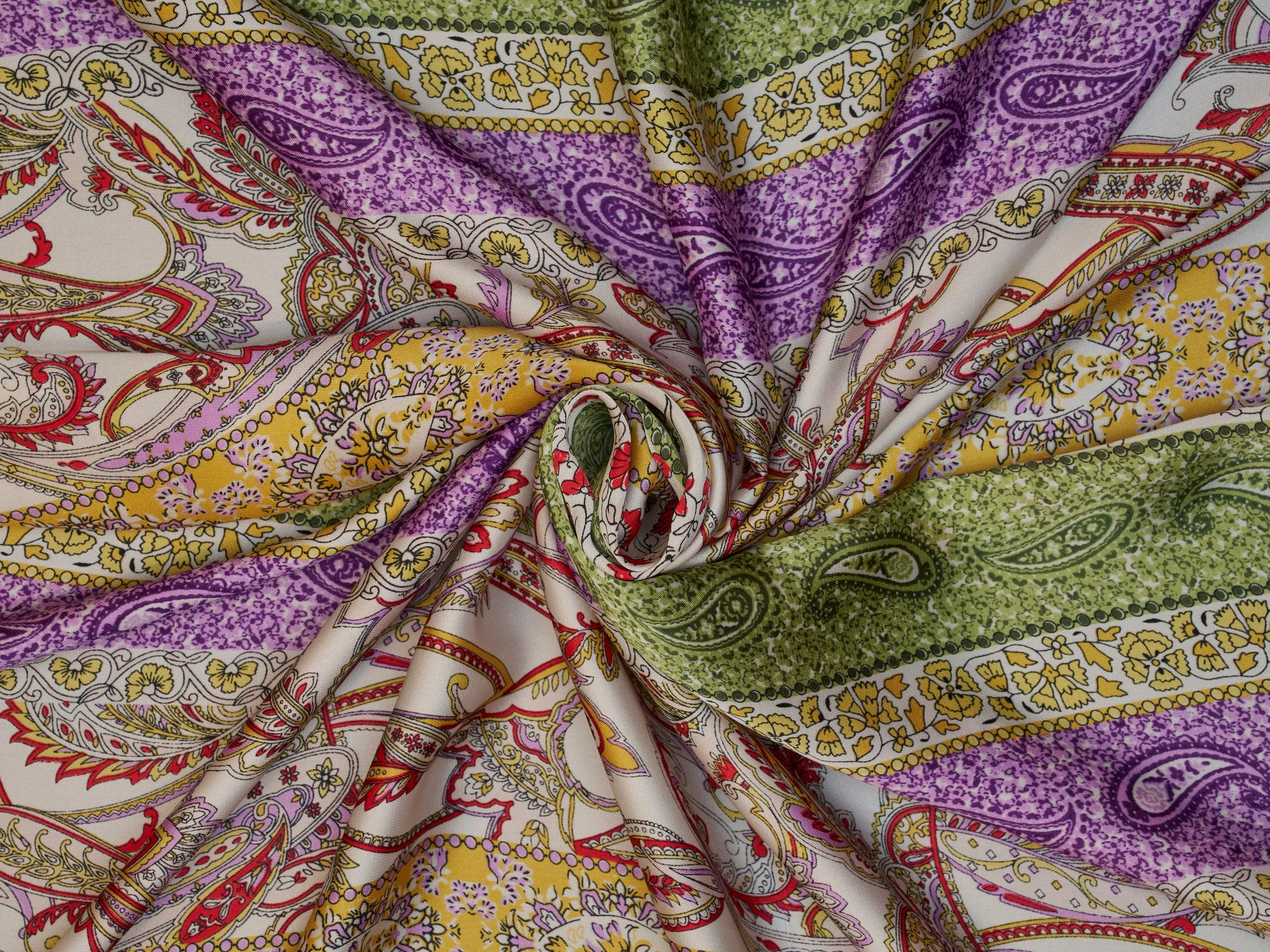 Lightweight  satin  fabric -  Stripes paisley  print