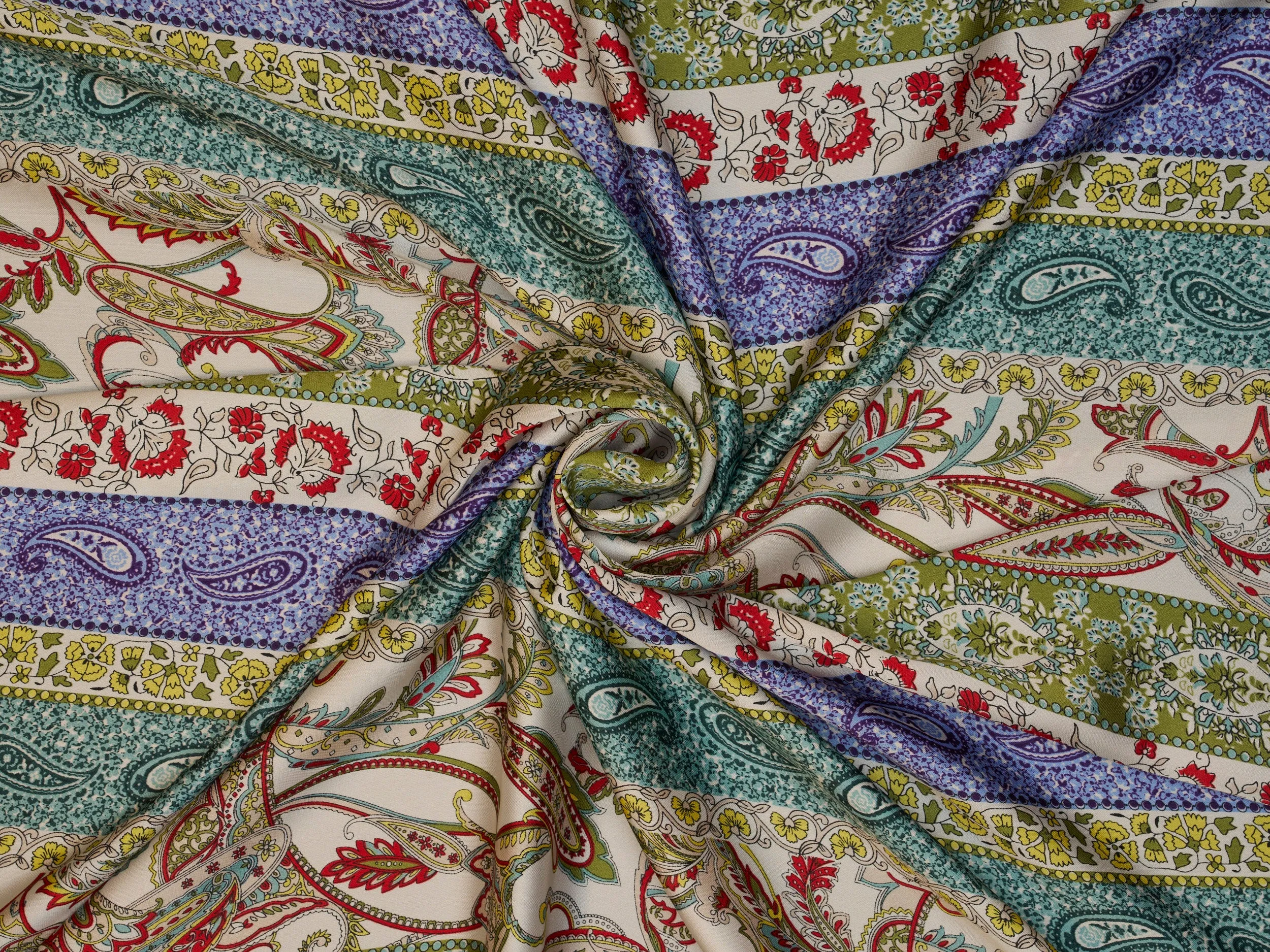 Lightweight  satin  fabric -  Stripes paisley  print
