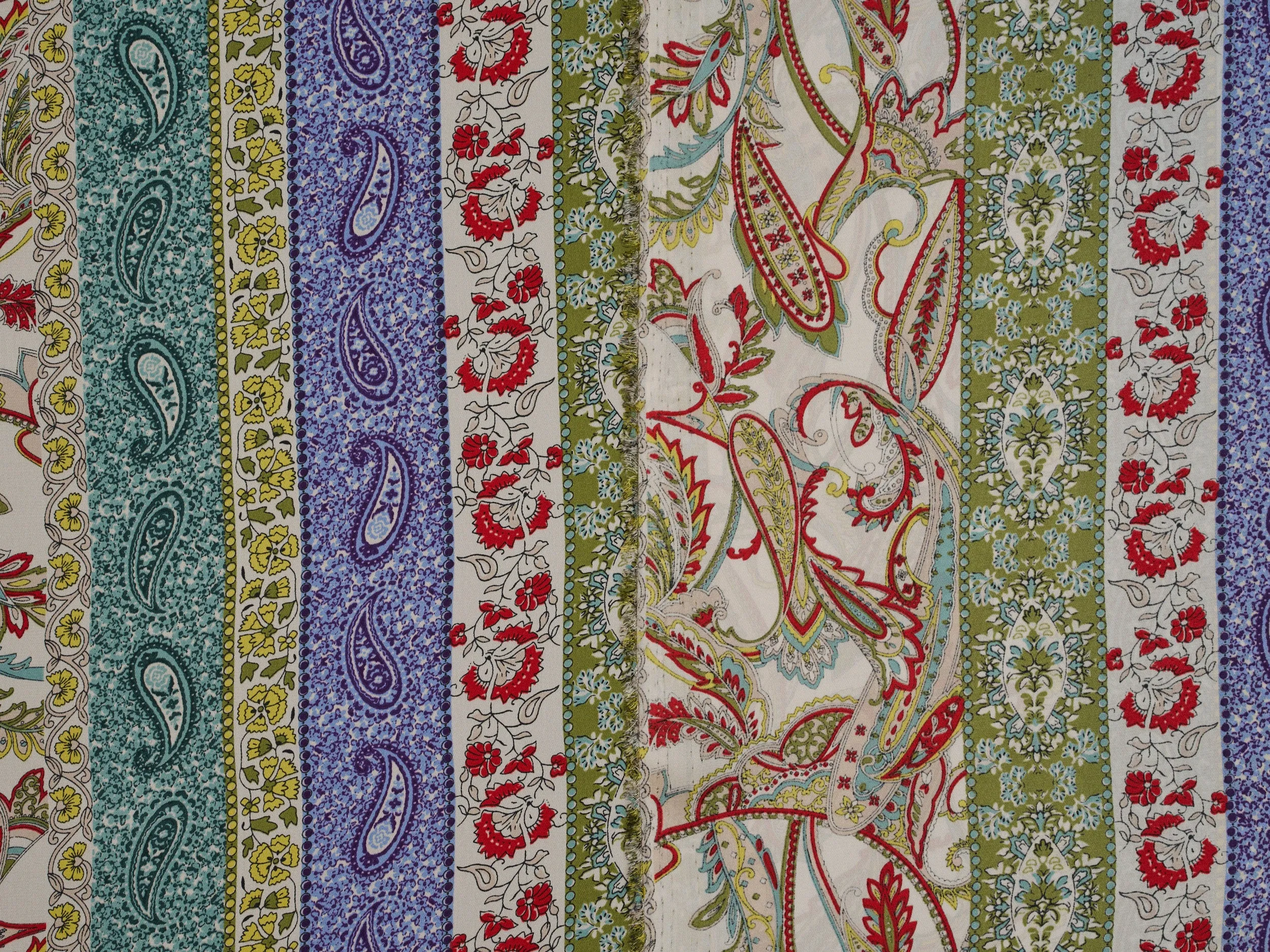 Lightweight  satin  fabric -  Stripes paisley  print