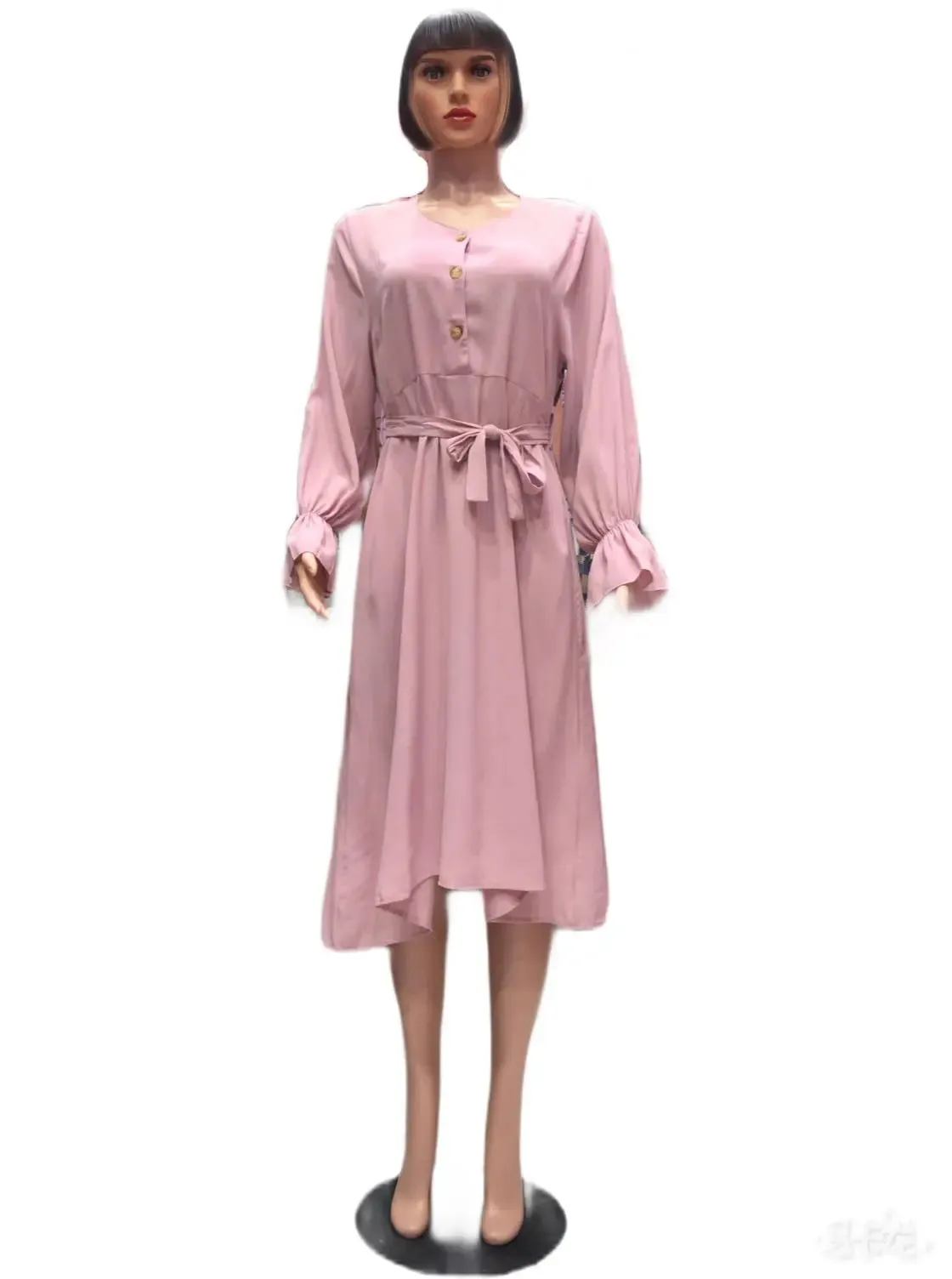Long-Sleeve Belted Dress