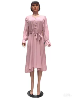 Long-Sleeve Belted Dress