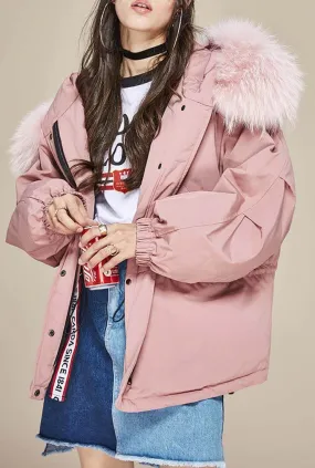 Loose Shape Mink Hair Trim Puffer Coat