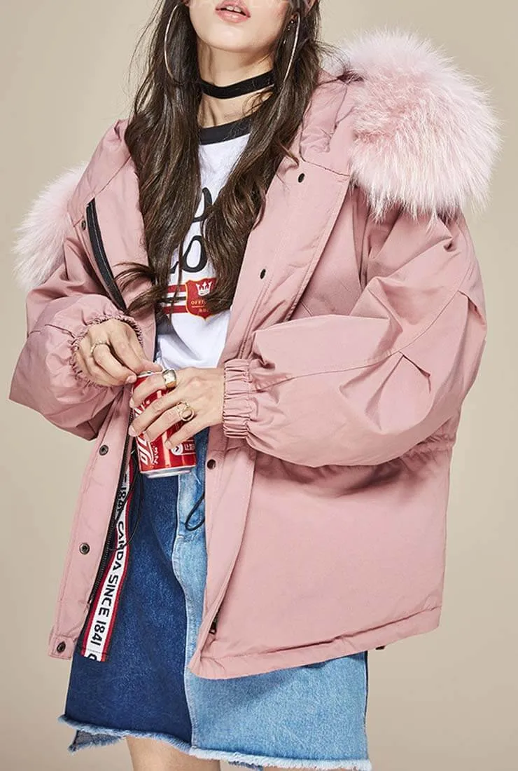 Loose Shape Mink Hair Trim Puffer Coat