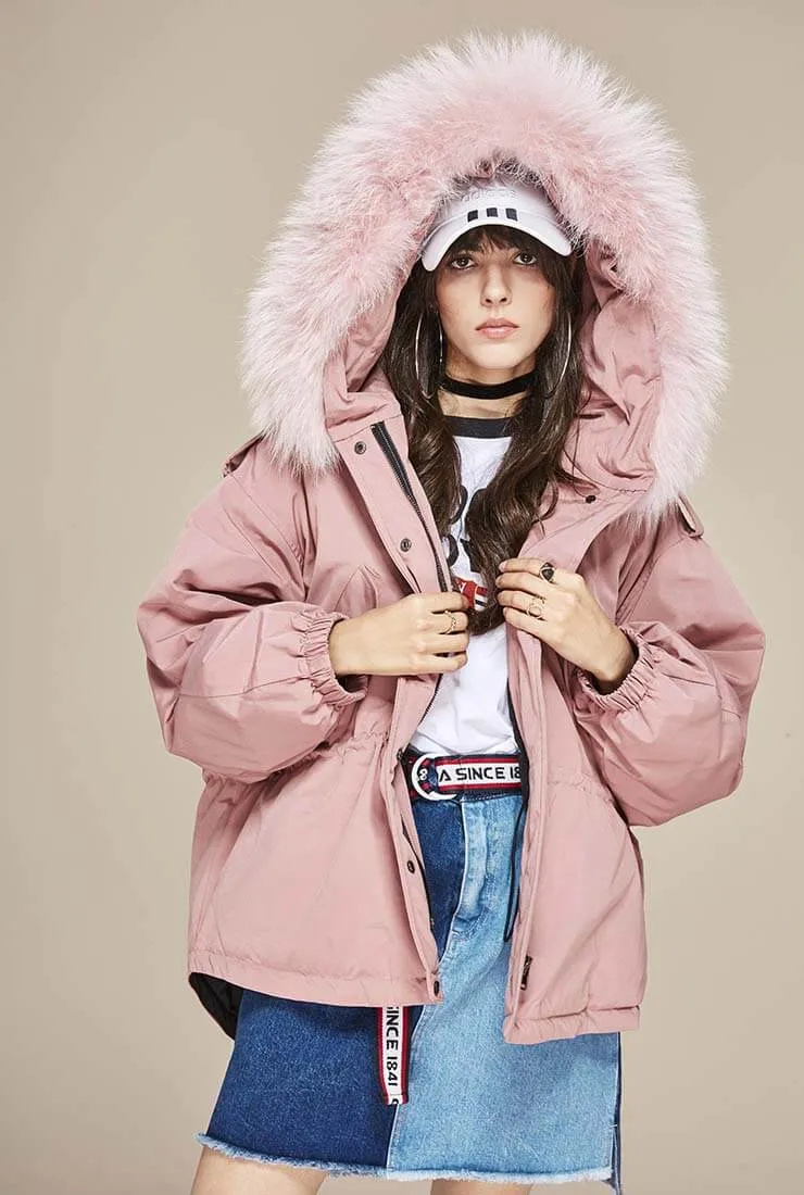 Loose Shape Mink Hair Trim Puffer Coat