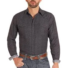 Panhandle Mens Rough Stock Dobby Long Sleeve Snap Shirt
