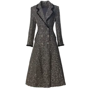 Virginia Double Breasted Sequins Plaid Tweed Coat