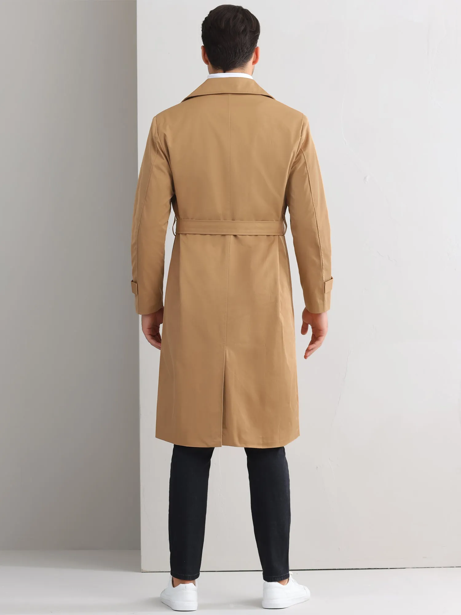 Winter Trench Coat for Men's Double Breasted Belted Long Jacket Overcoats