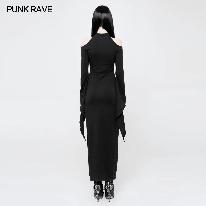 WQ-367 Womens Gothic Diablo Slit Dress With Hollow-Out Moon Pattern